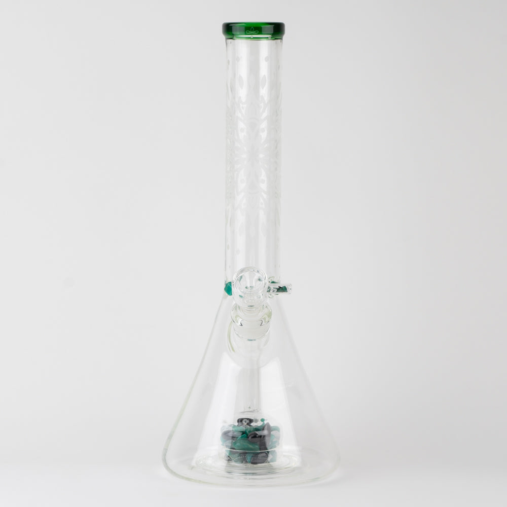 15" Glassfinity Beaker with American Color: North Star green Stardust.