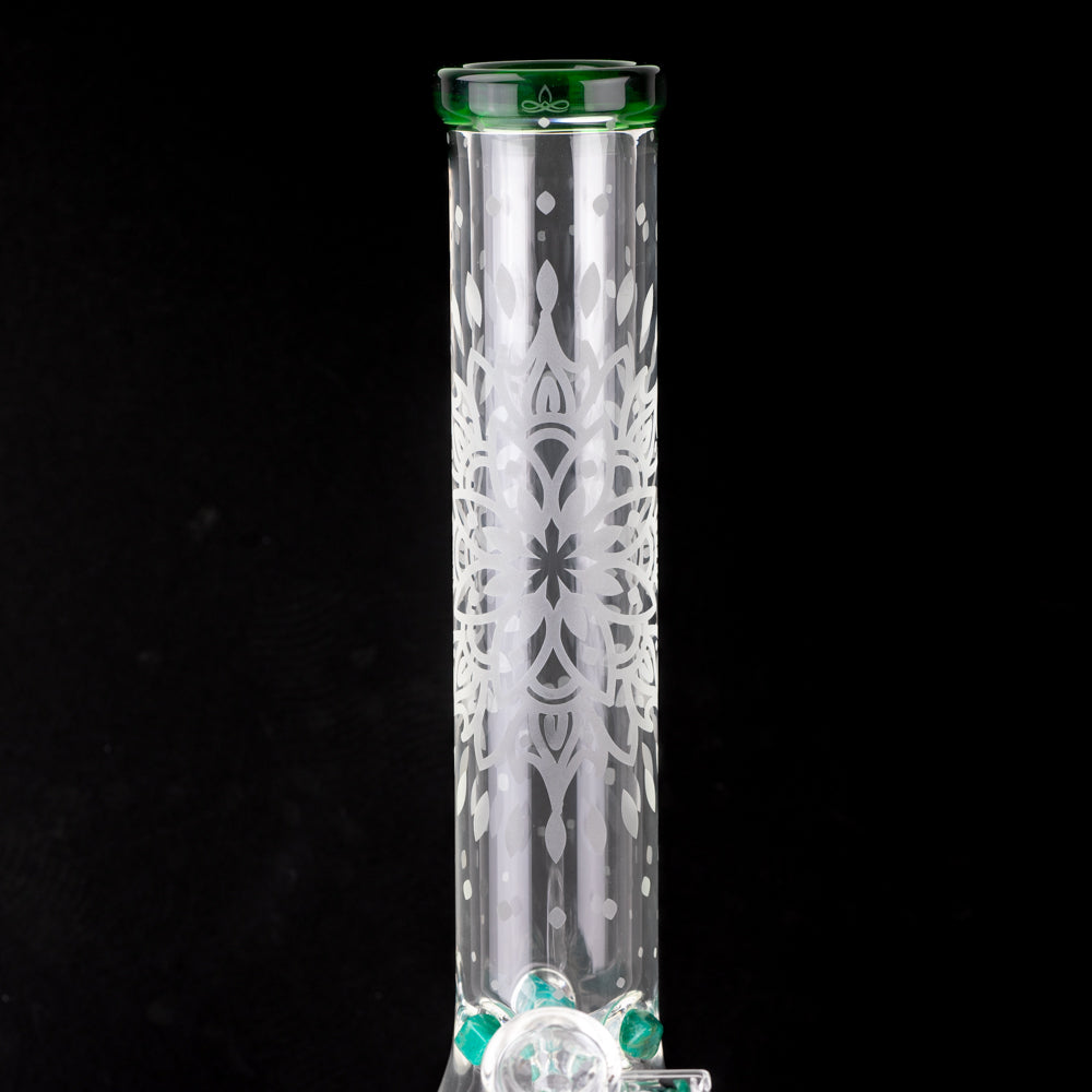 15" Glassfinity Beaker with American Color: North Star green Stardust.