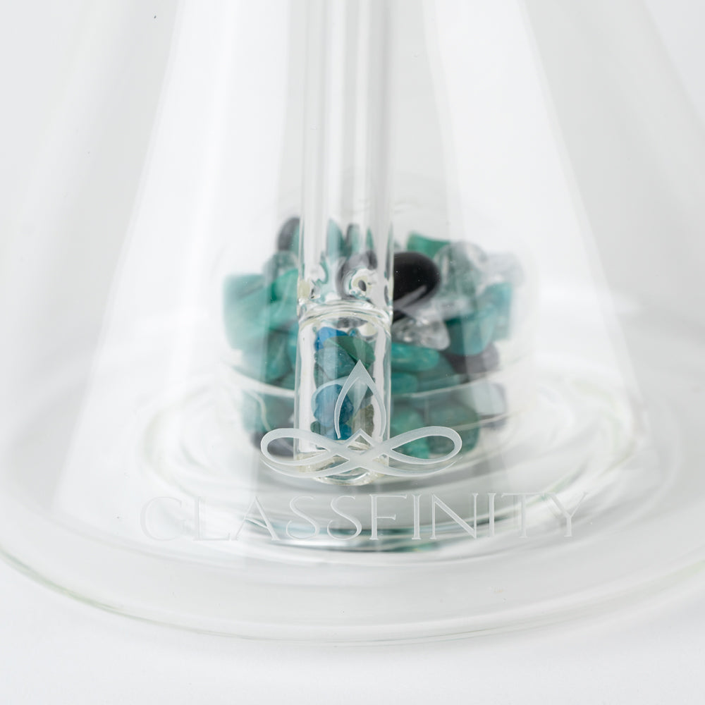 15" Glassfinity Beaker with American Color: North Star green Stardust.