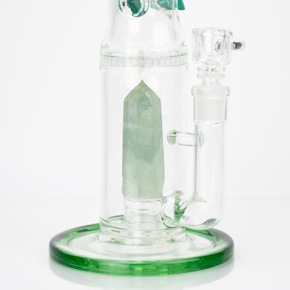 15" Stemless with American Color: Trautman Art Glass - Green Stardust