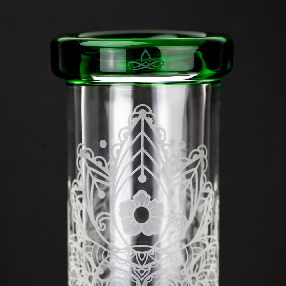 15" Stemless with American Color: Trautman Art Glass - Green Stardust