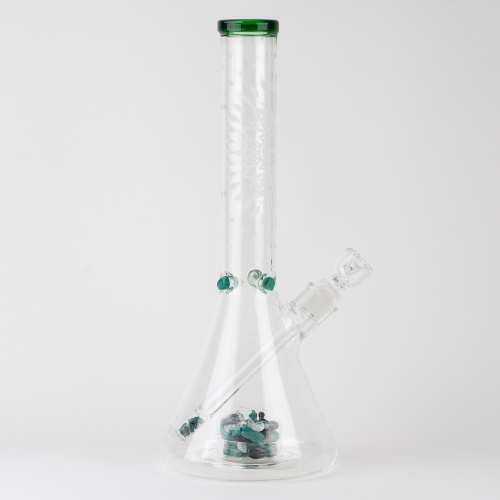 15" Glassfinity Beaker with American Color: North Star green Stardust.